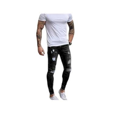 Imagem de Calça jeans masculina clássica slim fit stretch jeans designer calça jeans masculina slim fit, Preto, P