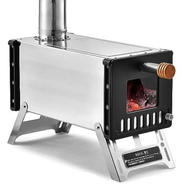 Imagem de Fogão a lenha de barraca de aço inoxidável com tubos de chaminé portátil fogão a lenha para acampamento aquecimento cozinha