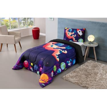 Imagem de Kit Edredom Plush Fofinho Infantil Dupla Face Dream 2 Peças Solteiro - Astronauta