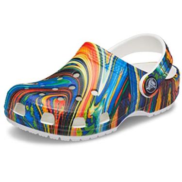 Imagem de Crocs Tamanco infantil clássico tie dye (bebê/criança pequena/criança grande), Cobalto brilhante/branco, 22