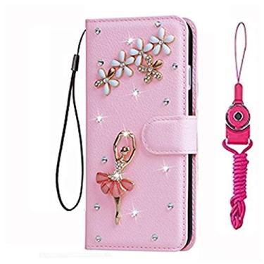 Imagem de Capa para Motorola Moto G52 4G, carteira de couro brilhante feita à mão e alça de pescoço [suporte] [fecho magnético] para Motorola Moto G52 4G capa de telefone (tamanho 12)