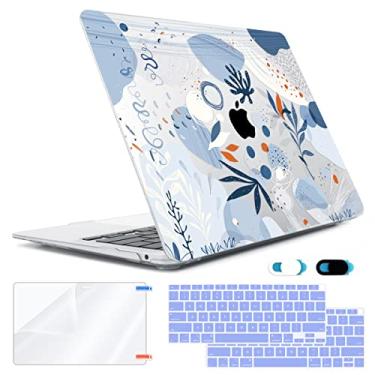 Imagem de HOHAIYOO Compatível com MacBook Air 13" capa 2022 2021 2020-2018 versão M1 A2337 A2179 A1932 com Touch ID, capa rígida para impressão + película para teclado + capa para webcam + protetor de tela, grafite azul