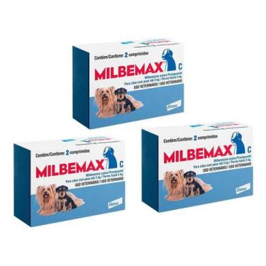 Imagem de 3 Vermífugo Milbemax C P/ Cães Até 5kg Com 2 Comprimidos - Elanco
