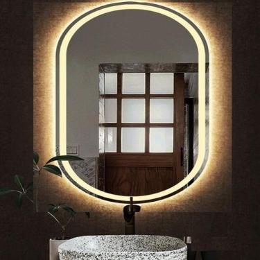 Imagem de Espelho jateado Oval Iluminado com led quente - 60x80cm - Woodglass
