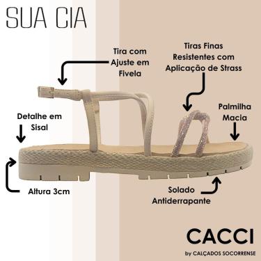 Imagem de Sandalia Feminina Conforto Sisal Strass Sua Cia 8339.15158