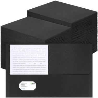 Imagem de Harloon Pacote com 75 pastas de dois bolsos a granel, pasta de arquivo de papel tamanho carta, 21 x 28 cm, papel texturizado com slot para cartão de visita para escola, formatura, escritório, casa