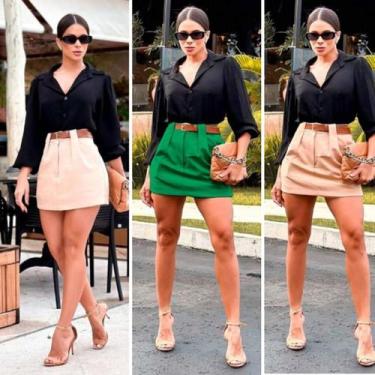 Imagem de Alfaiataria Feminino Conjunto Short Saia Camisa Social Manga Longa Pre