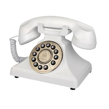 Imagem de Telefone branco vintage, telefones fixos retrô com fio para casa, linha única, telefone de mesa antigo com toque alto para idosos, telefones antigos clássicos para escritório/hotel/escola