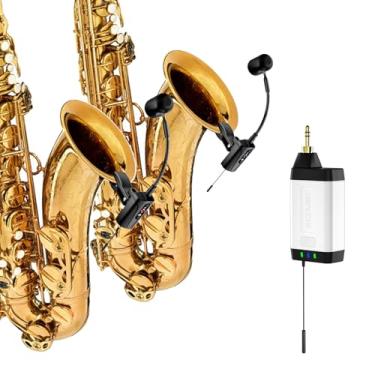 Imagem de ACEMIC Microfone de saxofone duplo UHF sem fio, instrumento condensador UHF, microfone de encaixe, 1 receptor e 2 sistemas de transmissor para saxofone trompete trompete trompete, Q2/ST-5