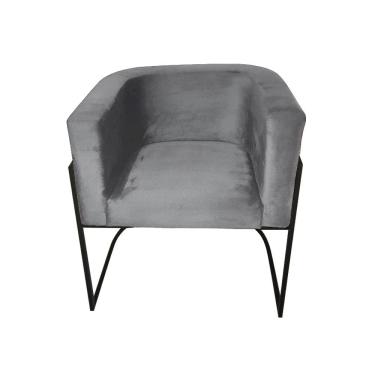 Imagem de Cadeira De Jantar Premium Base De Ferro Preta Veludo Cinza