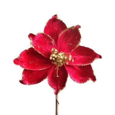 Imagem de Flor Artificial Bico De Papagaio Vermelho Ouro 21cm - 1 Unidade