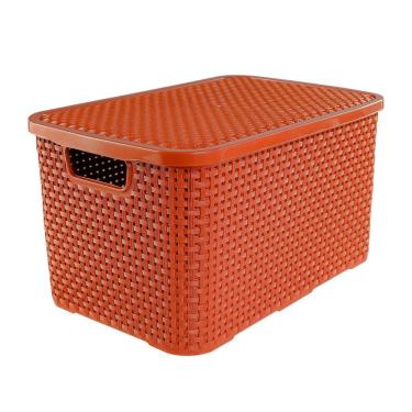 Imagem de Caixa Organizadora Rattan Cesto Com Tampa 15 Litros Terracota