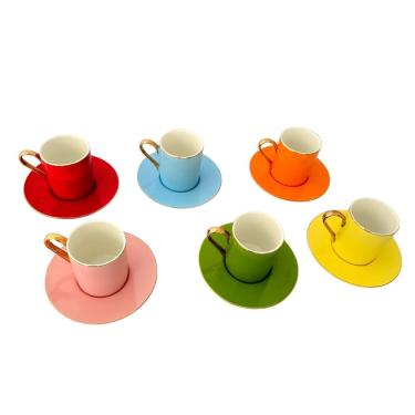 Imagem de Conjunto Xícaras Com Pires Chá 190ml Coloridas 12 Peças