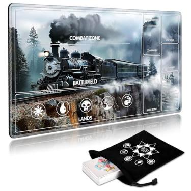 Imagem de SichKards for MTG Playmat with Card Storage Bag,Non-Slip Rubber Base & Smooth Surface 24x14in,Beginner-Friendly Magic Mat for Commander Deck,Retro steam Train