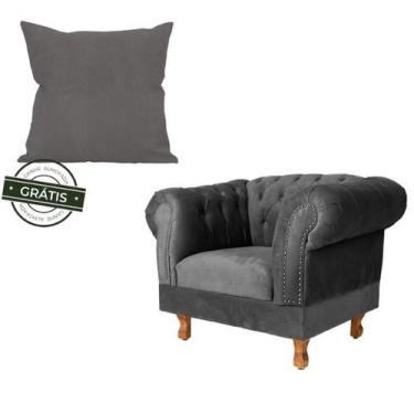Imagem de 1 Poltrona Chesterfield Duque + 1 Almofada Suede Cinza Chumbo sala de 