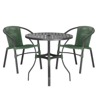 Imagem de 02 Cadeiras Floripa E Mesa Roma 80cm Preta Trama Original Verde