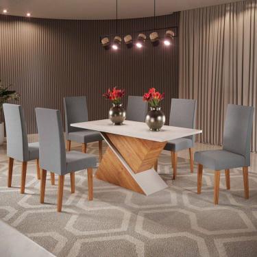Imagem de Mesa de Jantar 6 Lugares Andreia Marrom/Blonde/Veludo Cinza - Pnr Móveis