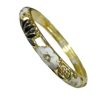 Imagem de Only My Live Home Pulseiras pequenas de flor de lótus esmaltada colorida para mulheres, pulseiras Cloisonne feitas à mão com dobradiças para pulsos pequenos, joias étnicas presentes, Inner Diameter
