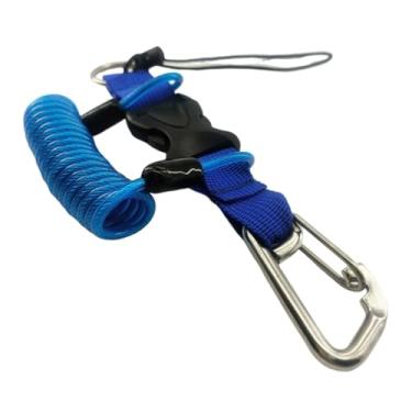 Imagem de Vaveren Cordão de mergulho anti-perda, cordão com mola espiral, com fivela de liberação rápida, para lanterna, Azul
