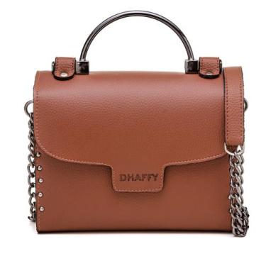 Imagem de Bolsa Baú Feminina Com Laterais em Madeira - Dhaffy, Marrom