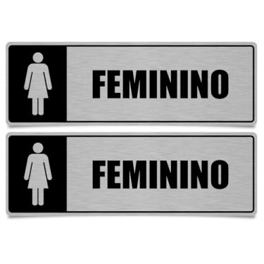 Imagem de Placa Banheiro Feminino Mulher Sanitario Sinalização 30x10cm PS Aço Escovado Com Fita UV