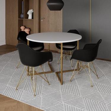 Imagem de Mesa Jantar Industrial Branca 110Cm Redonda Base V Com 4 Poltronas Daw