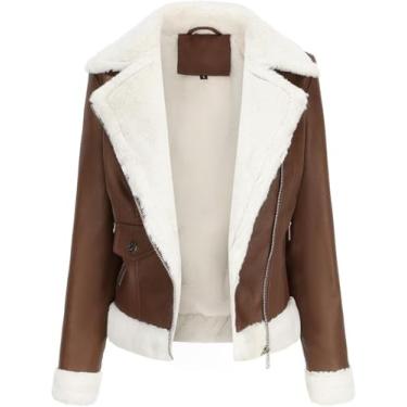 Imagem de Jaqueta De Couro Falso Feminina Jaqueta De Couro Leve Feminina Casaco De Motociclista Casual Para Motocicleta Pu, Coffee, L