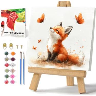 Imagem de Kit de pintura por números de raposa para crianças, kits de pintura por números para crianças de 8 a 12 anos emoldurado e cavalete, pintura por números, artesanato DIY fácil para presente decoração de
