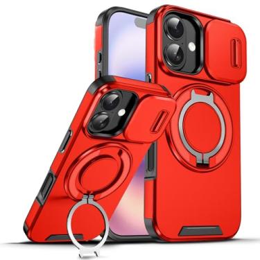 Imagem de Dteck Capa de telefone à prova de choque para iPhone 17 (6,3 polegadas, versão 2025) com capa deslizante para câmera, suporte de anel giratório, compatível com acessório MagSafe, capa rígida magnética