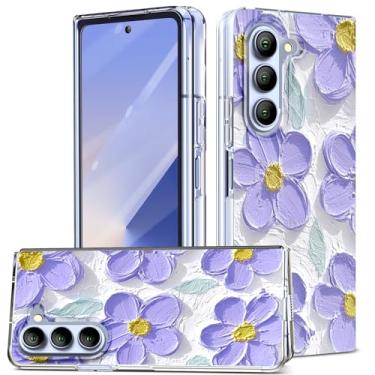 Imagem de DNTMZIN Capa protetora para Galaxy Z Fold7 fina, magnética, transparente, transparente, fina, rígida, à prova de choque, antiarranhões, 012-ZFOLD7 - Flores roxas