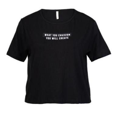 Imagem de Cropped Feminino Rechsul Plus Size Estampa Lettering Preto-Feminino