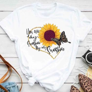 Imagem de Blusa T-shirt Camiseta Feminina Estampada - Borboleta Cruz Girassol - 