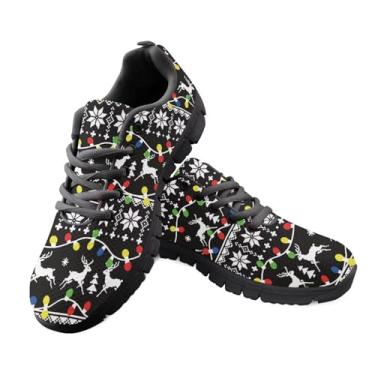 Imagem de Coloranimal Tênis esportivo esportivo de ginástica confortável Go Easy Walking com cadarço.., Luz de Natal de alce de floco de neve asteca, 8.5