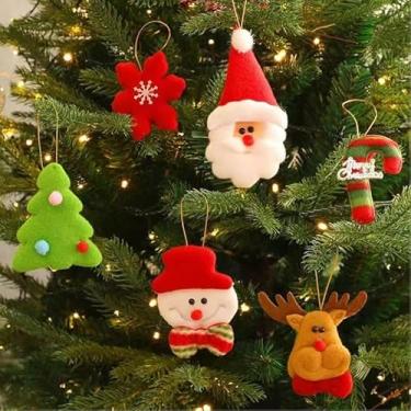 Imagem de 12 peças de enfeites de árvore de Natal, 6 estilos, enfeites de feltro para pendurar com Papai Noel, boneco de neve, rena, floco de neve para decoração de árvore de Natal, decoração de casa festiva