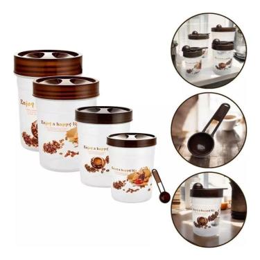 Imagem de Conjunto Potes Plásticos Tampa Rosca 4 Peças Colher Medidor