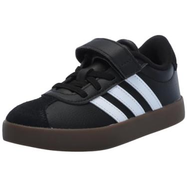 Imagem de Adidas Tênis infantil unissex Vl Court 3.0 com cadarço elástico e alça, Preto/branco/preto, 12.5 Little Kid