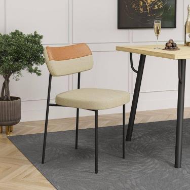 Imagem de Cadeira De Jantar Base Ferro Nile Pu Caramelo-linho A08 - D`rossi Bege