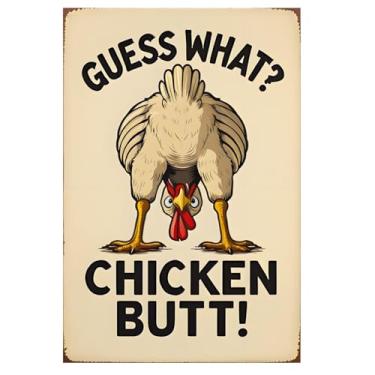Imagem de Placa fofa de bumbum de galinha - metal de 30,5 x 20,32 cm, perfeita para decoração de galinheiro e decoração de casa para amantes