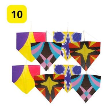 Imagem de Kit 10 Pipas Seda Festa Junina Brincadeira Infantil Colorida - ARV