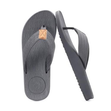 Imagem de KuaiLu Masculino Chinelos Arco Suporte Confortável À Prova D' Água Dedo Do Pé Aberto Verão Praia Sandálias de Couro Tanga Almofada Deslizamento Em Chinelos Cinza Tamanho 13