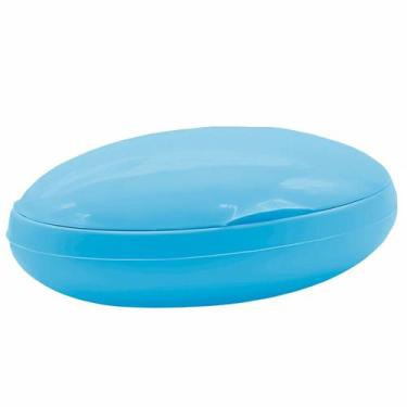 Imagem de Saboneteira Azul Infantil Com Tampa Oval Compacta Para Bolsa Maternida