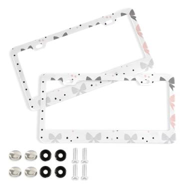 Imagem de SEHANY Lindas molduras de placa de licença de arco rosa, capas de moldura de alumínio à prova de ferrugem com orifícios elípticos e parafusos, serve para acessórios de carro de tamanho padrão de