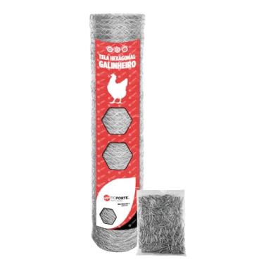Imagem de Tela Galvanizada Hexagonal 1,80 x 50 Metros Galinheiro Fio BWG 23 (0,64mm) Kit Rural C/1kg de Grampos Polidos 1x9 FioForte.