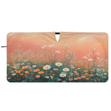 Imagem de Blueangle Pára-brisas para pintura de margaridas - 149,9 cm x 76,2 cm dobrável para janela dianteira do carro blocos de para-sol raios UV viseira de sol (659)