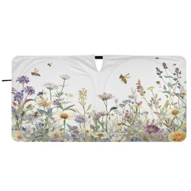 Imagem de Blueangle Guarda-sol para para-brisas de ervas e flores silvestres - 157,5 cm x 81,3 cm dobrável para janela dianteira do carro blocos de para-sol raios UV viseira de sol (633)