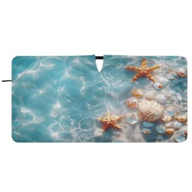 Imagem de Blueangle Para-brisa estrela do mar e coral - 149.9 cm x 76.2 cm dobrável carro janela dianteira para-sol blocos raios UV viseira solar (743)