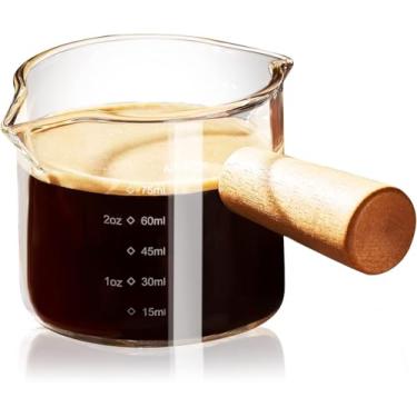 Imagem de Copos de café expresso com alça, copo medidor de vidro duplo de 100 ml com escala dupla, copo de café expresso transparente com boca em forma de V, acessórios para café expresso