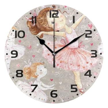 Imagem de JUZIHAI Linda menina bailarina relógio de parede silencioso sem tique-taque relógios de parede redondos operados por bateria relógio fácil de ler relógio decorativo de parede para casa cozinha sala de