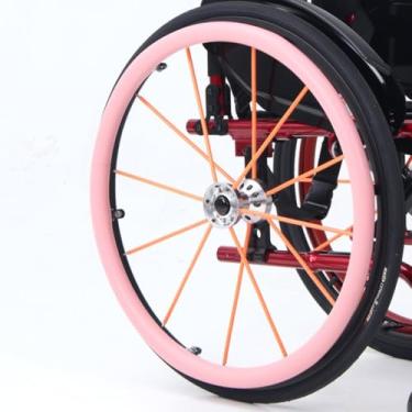 Imagem de Aperto de aro para cadeira de rodas - Capas de silicone para cadeira de rodas - 1 par de rodas traseiras de mão antiderrapante resistente ao desgaste, protetor de anel (rosa, 50,8 cm)