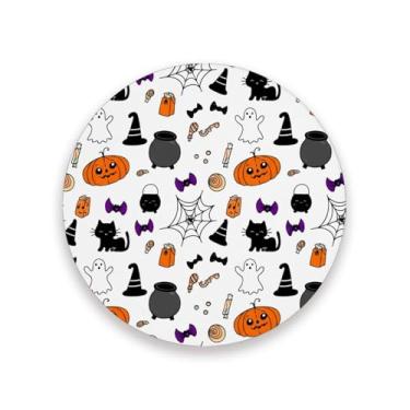 Imagem de JUZIHAI Conjunto de 2 porta-copos de lanternas fofas de Halloween, porta-copos redondos de pedra de cerâmica absorvente de 9 cm com base de cortiça, tapete de proteção de mesa para cozinha, bar